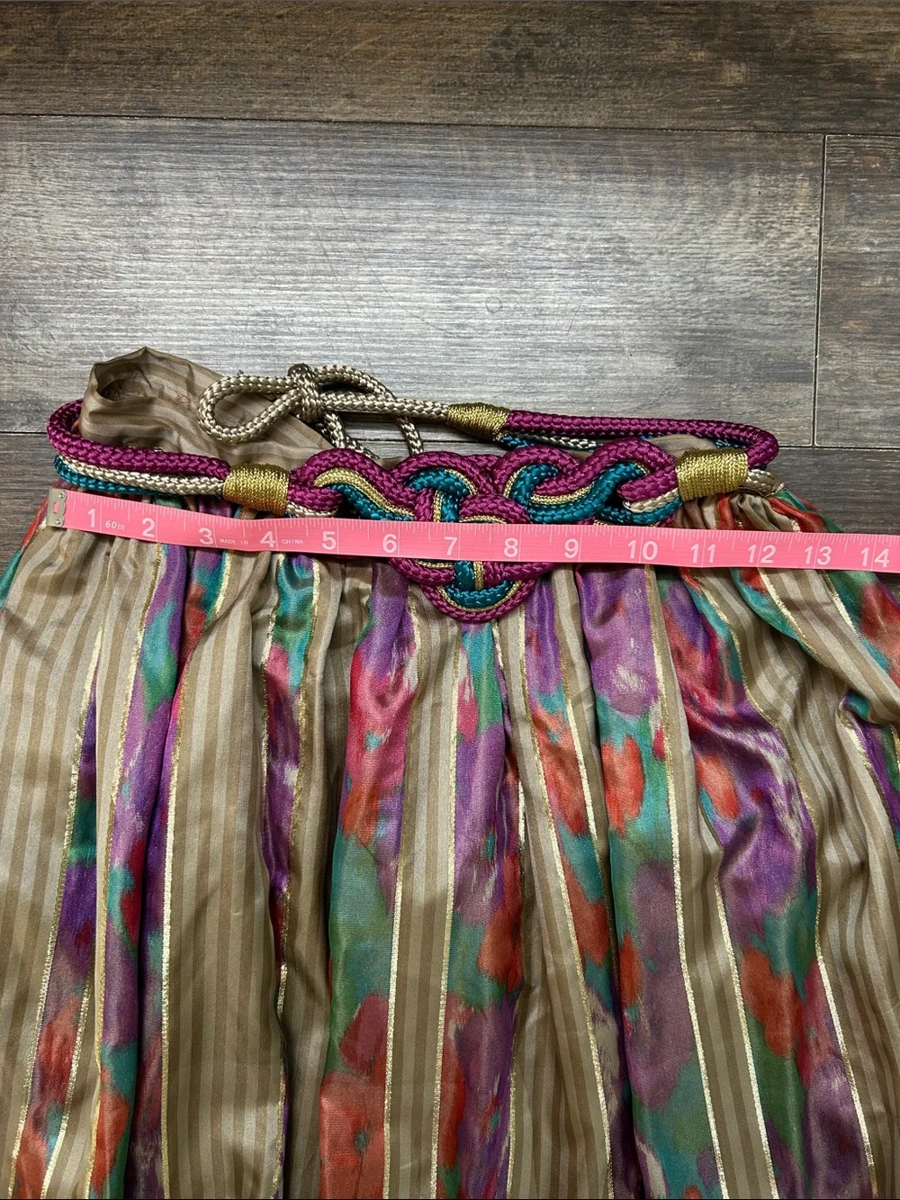 Vintage 100% Silk Multicolor Floral Stripe Maxi Skirt - Women's